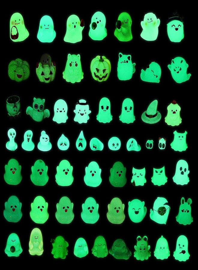 Sonwyoung 58 Pcs Halloween Luminous Mini Figures Glow in Dark Tiny Resin Figures Set Fairy House Diorama Accessories Halloween Pumpkin Ghost Skull Ornament for Garden Dollhouse Craft DIY (Wizard) - Image 1
